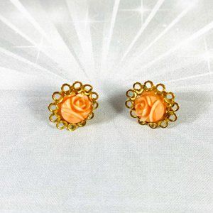 Vintage filigree and peach lucite rosette post earrings pinup